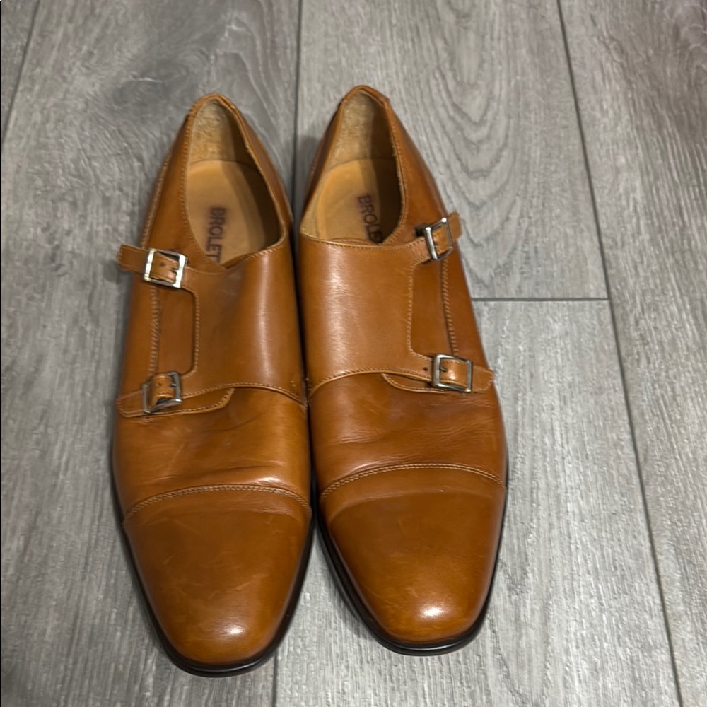 Broletto Brown Leather Mens Double Monk Strap Dress Shoe